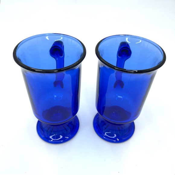 Vintage Anchor Hocking Cobalt Blue Footed 7oz Irish Coffee Mug Lot of 2 - Picture 3 of 7